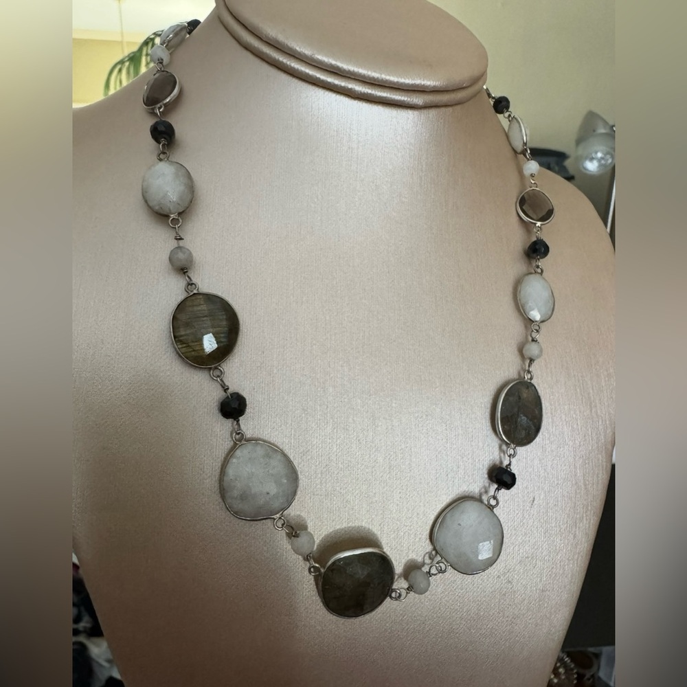 Candela Sterling Moonstone & Labradorite Station Necklace